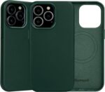 Genuine Leather for iPhone 14 Pro Case|Full Grain Leather|Compatible with MagSafe and Wireless Charging|Metal Buttons Camera Bezel|Slim Fit-Drop and Scratch Resistant (Green) - Image 2