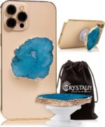 Grips by CRYSTALFY Blue Druzy Quartz Raw with Openings Crystal Phone Grip Holder & Expanding Kickstand - Natural Gemstone Swappable Top Accessory for iPhone, iPad, Kindle & Mobile Devices - Image 2