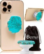 Grips by CRYSTALFY Turquoise Natural Edge Crystal Phone Grip Holder & Expanding Kickstand - Natural Gemstone Swappable Top Accessory for iPhone, iPad, Kindle & Mobile Devices - Image 2