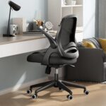 Hbada Office Desk Chair with Flip-Up Armrests and Saddle Cushion, Ergonomic Office Chair with S-Shaped Backrest, Swivel, Mesh, Black - Image 2
