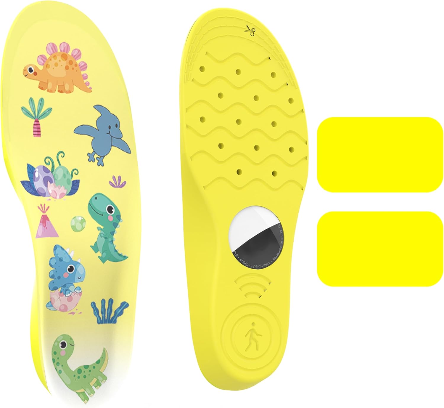 Insoles for Airtag Hidden Holder, Tracker Devise Case for Kids, Comfortable Inserts for Shoes，Yellow Dinosaur (Yellow, 175-190mm Kid 11.5-Kid 13) - Image 2