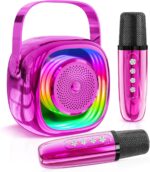 JYPS Mini Karaoke Machine for Kids - Portable Bluetooth Speaker with 2 Wireless Microphones, for Girls Boys Ages 3 4 5 6 7 8 9 10 11 12+, Family Party Toy (Pink-2Mic) - Image 2