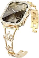 KADES Crown Bling Compatible Apple Watch Band for Women 38mm-46mm, Stainless Steel Crown Strap with Bling Case & Screen Protector, for Series 1-10, Dressy Jewelry Metal Band - Image 2