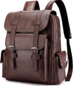 Leather Laptop Backpack Travel Backpack Carry on Flight Approved Dark Drown College Computer Back pack Large Work Backpack for Women Men Teacher Business BackPack - Image 2