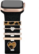 Leopard Engraved Watch Band Compatible for Apple Watch Bands for Women, Soft Silicone Strap With Glitter Leopard Apple Watch Charms for iWatch 40mm 38mm 41mm 49mm 46mm 45mm 44mm 42mm Band - Image 2