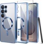 Magnetic Case Compatible with Samsung Galaxy S25 Ultra,Compatible with MagSafe,[Full Camera Protection][Screen Protector]Shockproof Plating Clear Phone Cover for Galaxy S25 Ultra 6.9 Inch(Blue/Clear) - Image 2