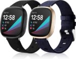Maledan Compatible with Fitbit Versa 3 and Sense Bands, Sports Breathable Band Woven Fabric Replacement Watch Strap for Versa 3 & Sense Smartwatch Accessories, Small Black Blue - Image 2