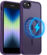 Meifigno Magnetic Case for iPhone SE 2022 Case/SE 2020 Case/iPhone 8 Case [Compatible with MagSafe], Translucent Matte Back with Aluminum Alloy Keys for iPhone 8/SE 2/SE 3 4.7", Deep Purple - Image 2