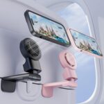 MiiKARE Airplane Travel Essentials Magnetic Phone Holder, Universal Handsfree Phone Mount for Flying with 360 Degree Rotation, Travel Must Haves Phone Stand for Desk, Tray Table, Black&Pink - Image 2