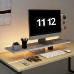 Monitor Stand Riser,Wood & Acrylic Computer Monitor Stand with LED Light,Desk Accessories Desktop Organizer Stand for Computer,Laptop,Printer,PC & TV Screen Riser - Image 2