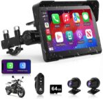 Motorcycle CarPlay & Android Auto 7 inch Motorcycle DVR Wireless Carplay Screen for Moto with Dual 2K Cameras GPS Navigation for Motorbike, Remote Control, Voice Control, Bluetooth, TF-64G - Image 2