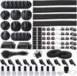 N NOROCME Cord Management Organizer Kit 4 Cable Sleeve Split with 41Self Adhesive Clips Holder, 10pcs and 2 Roll Self tie 100 Fastening Ties for TV Office Car Desk Home Black - Image 2