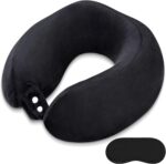 Neck Pillow Airplane Memory Foam Neck Pillow with Velvet Cover Soft Airplane Pillow for Sleeping Neck Support Travel Pillows for Adults Train Bus Office Home Black - Image 2