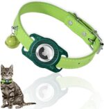 Not Afraid of Water Leather Breakaway Airtag Cat Collar with Bells, for Apple Airtag Cat Tracker, Hidden GPS Tracker Holder for Cats, Kittens, Puppies (Green) - Image 2