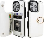ONETOP for iPhone 16 Pro Wallet Case with Card Holder, 360° Rotation Ring Kickstand RFID Blocking PU Leather Double Magnetic Clasp Shockproof Cover for Women and Girls 6.3 Inch (White) - Image 2