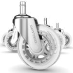Office Chair Caster Wheels Replacement Set - 3" Heavy Duty Desk Chair Rollers for Hardwood Floors - 650 lbs Load Capacity, 5 Pack (Silver/Clear Wheel) - Image 2