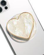 OnTheGrip Cute Natural Seashell Design Heart Shape Collapsible Mobile Phone Grip Stand Holder for Smartphone Tablet Cell Phone Accessory (Magnetic Type, Crème) - Image 2