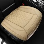 Pariiaodin 2-Pcs Premium Leather Car Seat Covers for Bottom Front Seats, Waterproof Padded Seat Covers for Cars, Universal Fit Seat Cushion Protector for Most Cars, Sedan, Truck, SUV(Beige - Image 2