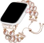 Pearl Beaded Bracelet Compatible for Apple Watch Bands 38/40/41/42/44/45/46/49mm Series 10 9 8 7 6 5 4 3 2 1 Women Fashion Beads Handmade Elastic Stretch Strap with Diamond for iWatch Bands - Image 2