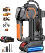 Portable Air Compressor - 160 PSI, 21V Battery, LCD Display, LED Flashlight, Triple Cooling System, 4+N Inflation Modes, Orange, Car, SUV, Motorcycle, Bike, Ball Tire Inflator - Image 2