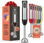 Powerful Immersion Blender, Electric Hand Blender 500 Watt with Turbo Mode, Detachable Base. Handheld Kitchen Gadget Blender Stick for Soup, Smoothie, Puree, Baby Food, 304 Stainless Steel Blades - Image 2