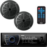 Pyle Marine Headunit Receiver Speaker Kit - In-Dash LCD Digital Stereo Built-in Bluetooth & Microphone w/ AM FM Radio System 5.25’’ Waterproof Speakers (2) MP3/SD Readers & Remote Control-PLMRKT46BK - Image 2