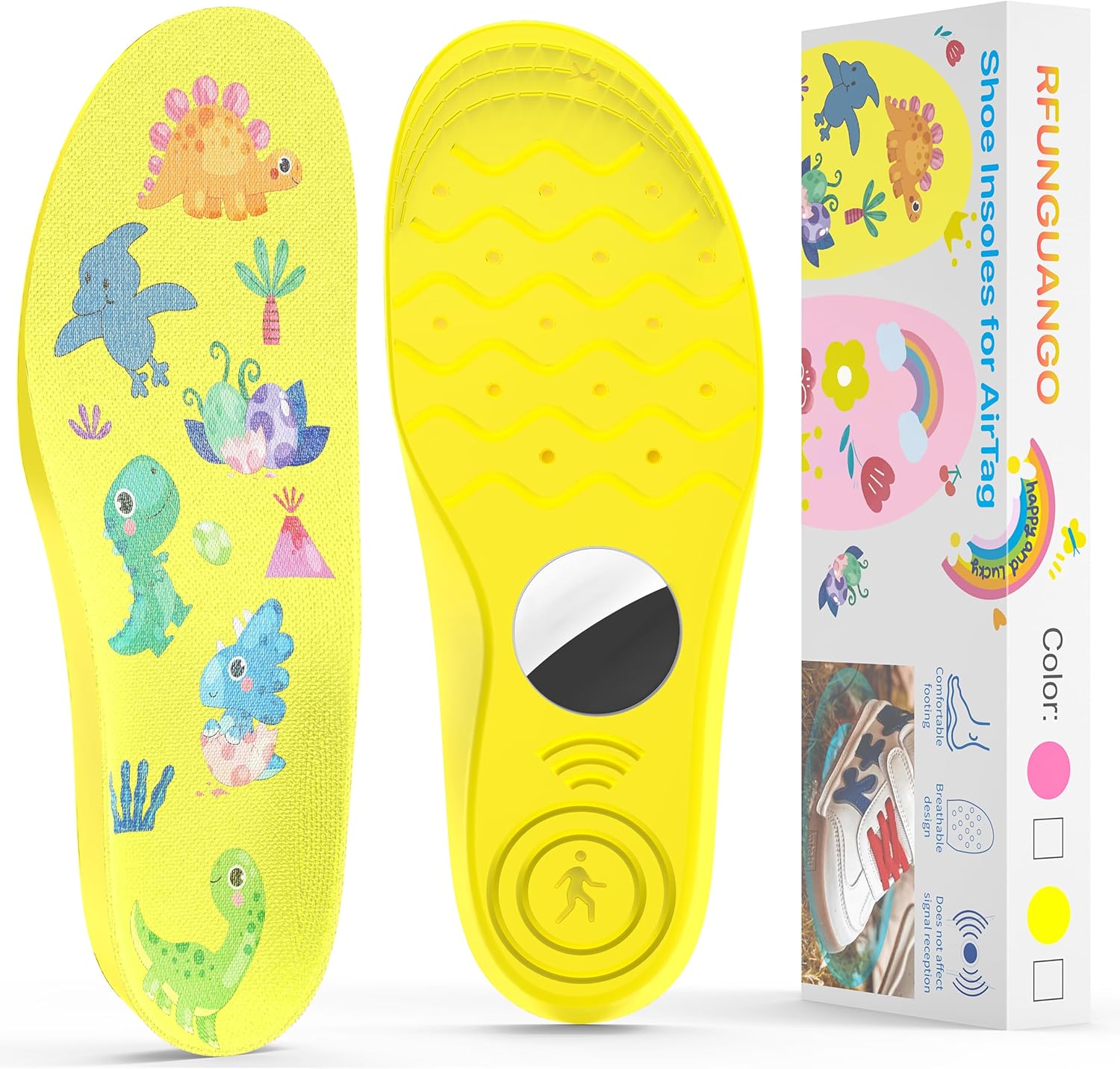 RFUNGUANGO Airtag Protective Insoles for Kids and Seniors, Airtag Insoles Help You Find Your Family Faster, Track Your Steps and Shoes, Cute Cartoon Pattern - Size - Image 2