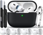 RFUNGUANGO Compatible with airpods pro 2 case (2023/2022/2019), Soft Silicone Protection AirPod Pro Case Cover(USB-C/Lightning Cable) with Cleaner kit&EarTips,Black - Image 2