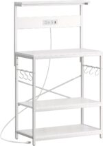 SUPERJARE Bakers Rack with Power Outlets, Microwave Stand, 31.5 X 16.5 Inch Larger Desktop, Kitchen Storage Rack with Adjustable Middle Shelf, 6 S-Shaped Hooks, Coffee Bar Stand, White - Image 2