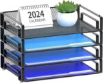 Samstar 4 Pack Stackable Letter Paper Tray, Desk File Organizer Paper Sorter for Letter/A4 Size Folders Documents, Mesh Made - Image 2