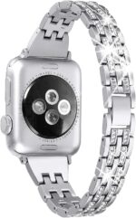 Secbolt Bling Bands Compatible with Apple Watch Band 38mm 40mm 41mm 42mm 44mm 45mm 46mm 49mm Women iWatch SE Series 10 9 8 7 6 5 4 3 2 1, Dressy Jewelry Metal Wristband Strap Diamond Rhinestone - Image 2