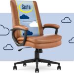 Serta Comfort Modern Executive Office Chair, Ergonomic Mid-Back Computer DeskChair, Semi Plush Cushion Seat, Double-Layer SertaQuality Foam, Padded Armrests, Metal Swivel Base, Bonded Leather, Cognac - Image 2