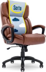 Serta Garret Executive Office Chair, Ergonomic Mid-Back with Lumbar Support, Semi-Plush Cushion and Body Pillows, Padded Armrests, Swivel Base, Bonded Leather, Cognac - Image 2