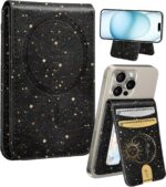 Shorogyt Compatible with Magsafe Wallet for Magnetic Card Holder for Women - Cute Phone Wallet for iPhone 16/15/14/13/12 Series,RFID Blocking Stand Printed Leather Fit 5 Cards,Sun and Moon - Image 2