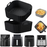 Silicone Air Fryer Liners for Ninja Pro XL AF141 AF140 AF181 AF180,2Pack 8.8inch Square Airfryer Silicone Liners Reusable Basket for Cosori,Chefman,Instant Pot,PHILIPS,Other 5-8QT Air Fryer - Image 2