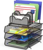 Simple Houseware 3-Tier Stackable Desk Organizer with 5 Compartments - Letter Tray and Step File Sorter, Black - Image 2