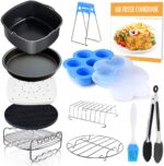 Square Air Fryer Accessories 11 pcs with Recipe Cookbook Compatible for Philips Air Fryer, COSORI and other Square AirFryers and Oven, Deluxe Deep Fryer Accessories Set of 12 (8 inch) - Image 2