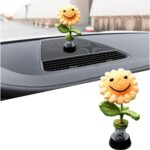 Sunflower Car Accessories Dashboard Decorations, Crochet Smiley Shaking Vehicle Sun Flowers, Handmade Knitted Cute Bobblehead Desk Ornaments, Universal Automotive Interior Accessories(Style B) - Image 2