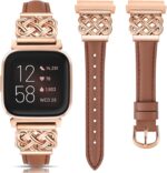 TOYOUTHS Celtic Knot Leather Band Compatible with Fitbit Versa 2/Versa/Versa Lite/SE Band Women, Slim Dressy Thin Designer Premium Leather Strap with Interlock Buckle for Fitbit Versa 2 Smartwatch - Image 2