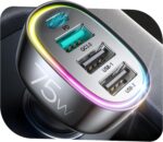 USB C Car Charger Cigarette Lighter Adapter, 75W 4-Port Fast Car Charger Fast Charging for iPhone16/15/14/13 Series, Samsung Galaxy S25/S24 Ultra, iPad Air, Google Pixel - Image 2
