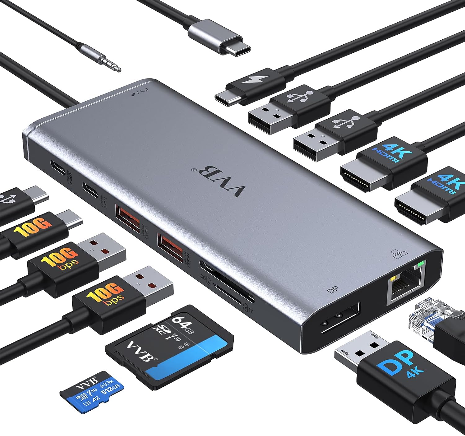 USB C Laptop Docking Station Dual Monitor HDMI for Dell/Lenovo/HP Laptop 14 in 1 USB C Hub Multiport Adapter Dongle Dock USB C to 2 HDMI 4K+DisplayPort+Ethernet+4USB+2USB C+100W PD Charger+SD/TF+Audio - Image 2