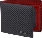 VISOUL Mens Carbon Fiber Leather Bifold Wallet with 2 ID Windows, RFID Blocking Secure Designer Wallets for Men with Two Cash Compartments (Carbon Fiber Black+Burgundy) - Image 2
