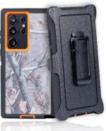 WallSkiN Case for Galaxy S23 Ultra (6.8") Heavy Duty Full Body Military Grade Drop Protection Carrying Cover Holder | Holster for Men Belt with Clip Stand – Camouflage/Orange - Image 2