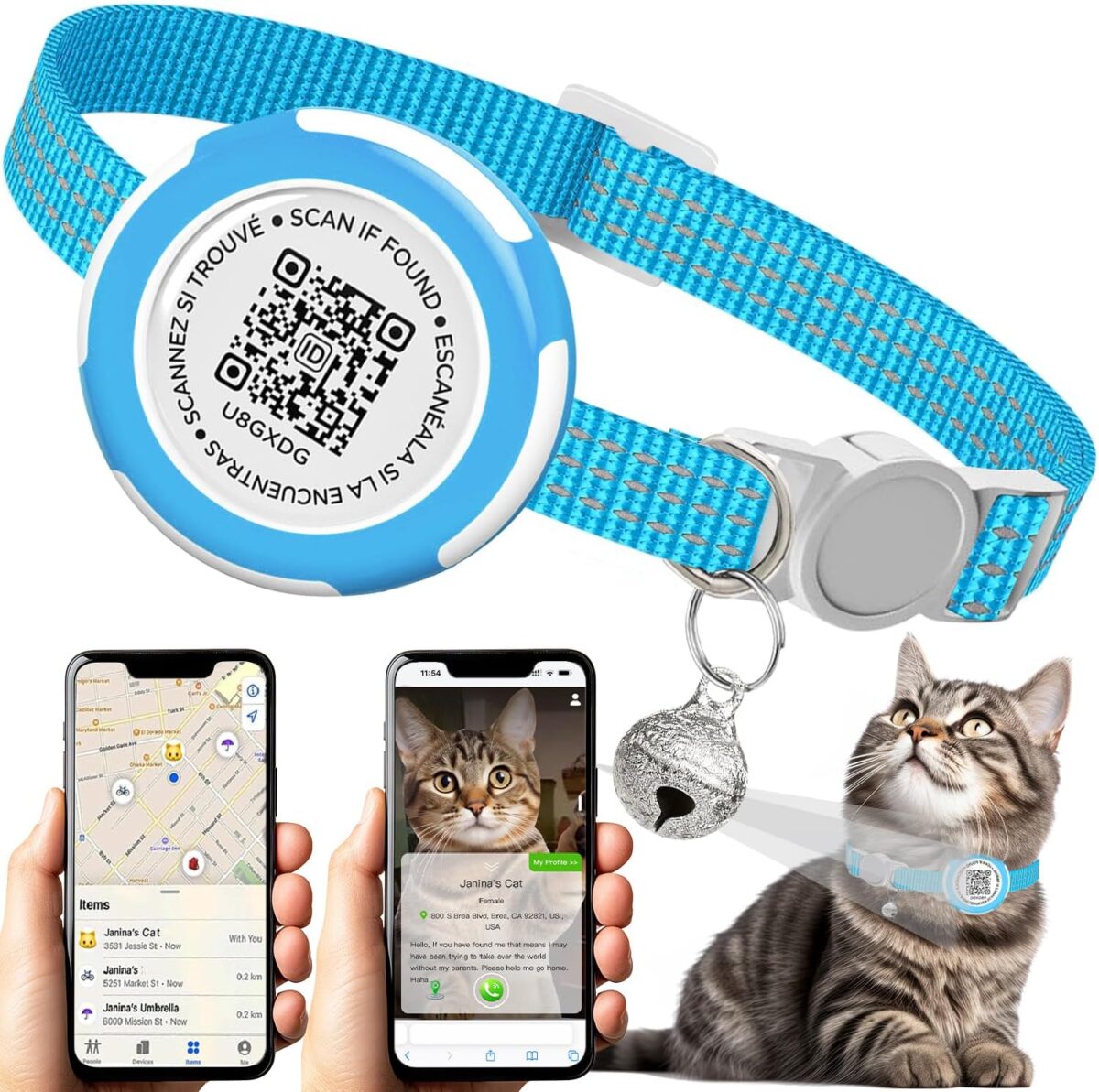 Waterproof Airtag Cat Collar, Lightweight Breakaway Cat Airtag Collar with QR ID Tag & Reflective for Apple Air tag, Hidden GPS Tracker Holder with QR Code Pet Name Tag for Cats, Kittens (9-13inch) - Image 2
