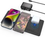 Wireless Charging Pad, ZealSound Ultra-Slim Triple Charger Station for Multiple 3 Devices & New Airpods Ultra Slim PU Leather Wireless Charging Mat W/AC Adapter for Smartphone Phone (Black) - Image 2