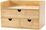 Wisuce Bamboo Desk Organizer, Mini Desktop Drawer Tabletop Storage Organization Box for Office Home Toiletries Supplies Vanity, No Assembly Required (3 Drawer with Shelf) - Image 2