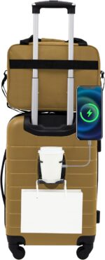 Wrangler Smart Luggage Set with Cup Holder and USB Port, Wood Thrush, 2 Piece - Image 2