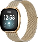 ZWGKKYGYH Bands Compatible with Fitbit Versa 3 Versa 4 Sense 2 and Sense Smartwatch, Stainless Steel Metal Band with Magnet Lock Replacement Strap for Versa 3 4 Watch Women Men, Large Royal Gold - Image 2