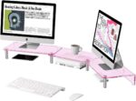 dual monitor stand riser, 3-layer pink acrylic monitor stand with anti slip pad, adjustable length and angle, suitable for 2 monitors, desktop, laptop, PC, printer, TV screen (Pink acrylic) - Image 2