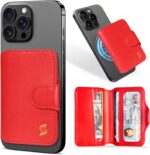 for Apple Wallet Magnetic Card Holder Compatible with Magsafe Phones and Cases, RFID Blocking, 5 Slots Fit 7 Cards, 1 ID Window, Slim Luxury Leather Mag Safe Wallet for Women Girl, Cheer Red - Image 2